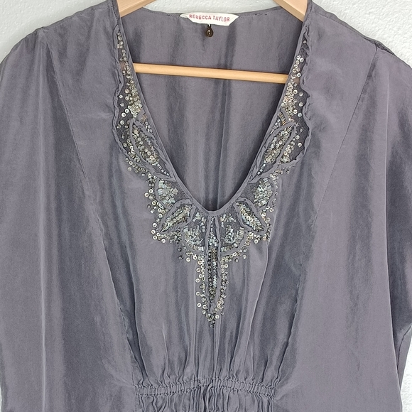 Rebecca Taylor Silk Beaded Neck Boho Tunic Blouse - Picture 4 of 15